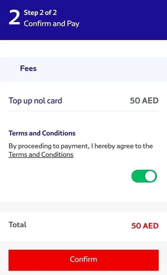 accept terms and conditions on rta website to recharge nol card