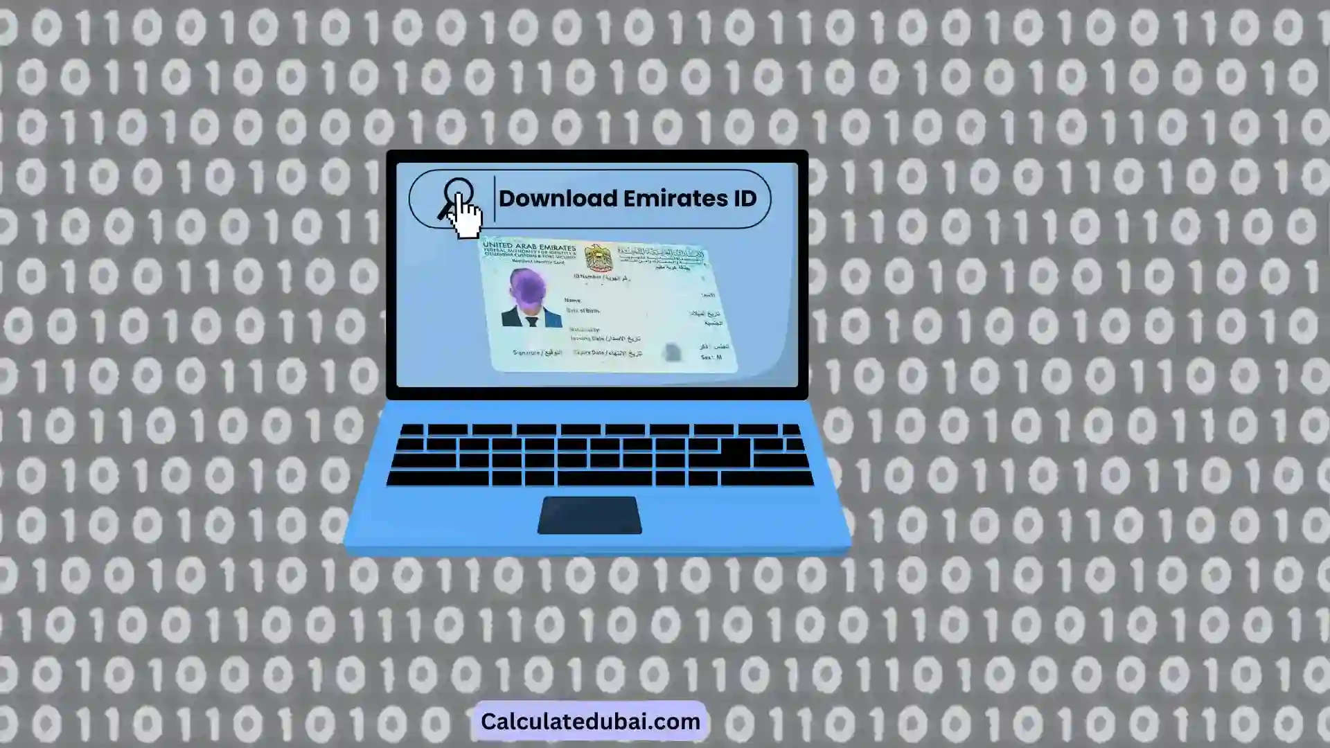 how to download Emirates ID online using a laptop, with a focus on the download button and an Emirates ID card display