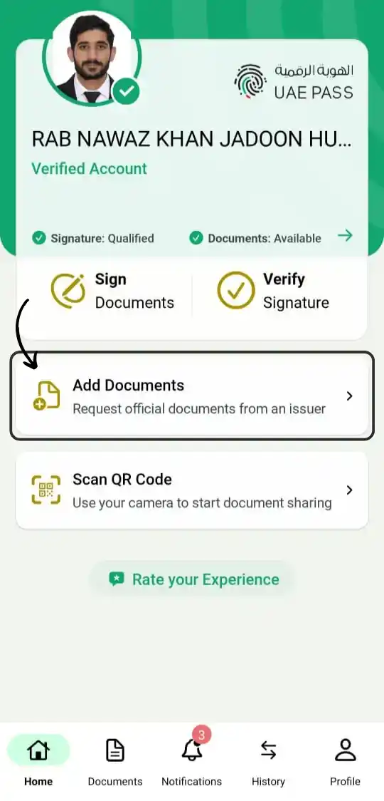home page of the uae pass app