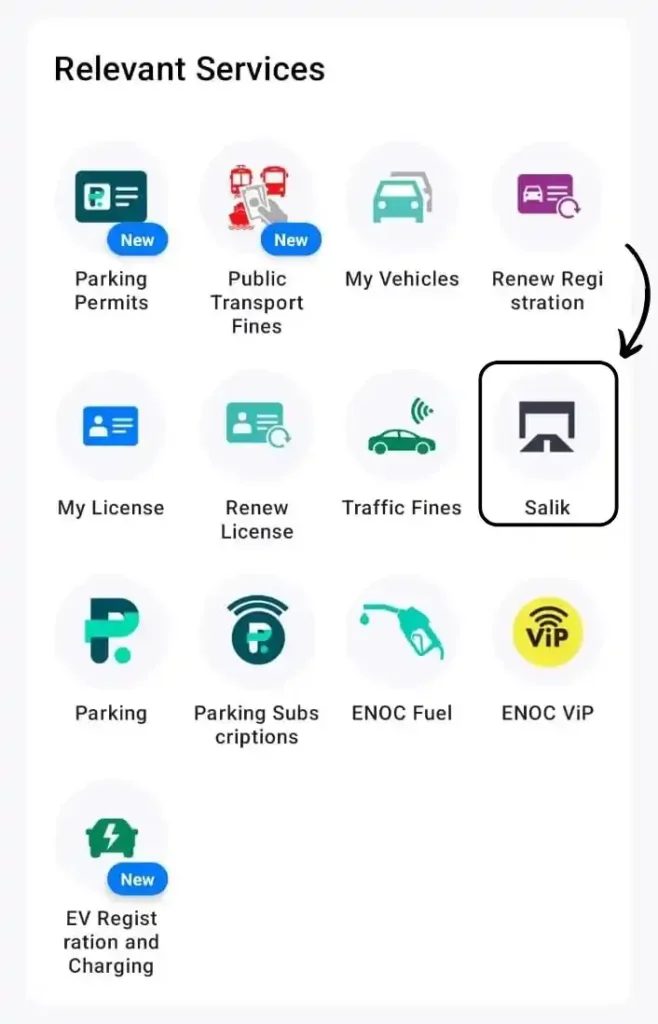 recharge salik using dubai now app