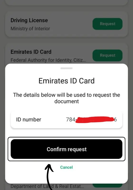 Confirming Emirates ID Request in the app