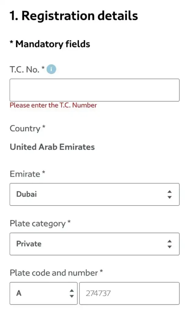 enter your vehicle details to buy salik tag