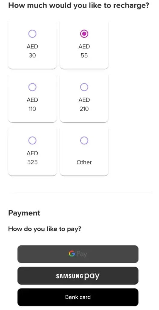 select amount and the payment method